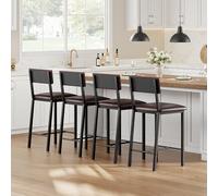 GarveeMore Lot de 4 tabourets de bar hauteur comptoir 63 cm (25") - Cuir PU rembourré avec dossier - Repose-pieds - Pieds métal renforcés - Pour îlot de cuisine/salle à manger/bar - Marron - Coloris :