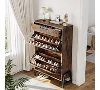GarveeMore Meuble à Chaussures étroit sur Pied, Armoire de Rangement Gain de Place - 2 tiroirs basculants + 1 tiroir - étagères réglables 3 Niveaux - Style Vintage - Couleur rétro Pure