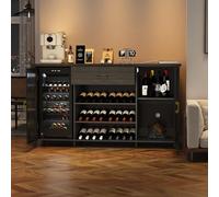 GarveeMore Meuble Bar Industriel avec Emplacement réfrigérateur, Buffet/Sideboard 180 cm - Range-Bouteilles, tiroir, Porte métal grillagé, Bois & métal - Noir - Couleur : Noir