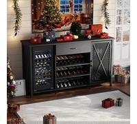 GarveeMore Meuble Bar Industriel en Bois & métal - 180 cm avec Niche pour Mini-frigo, Range-Bouteilles, tiroirs, Buffet pour Cuisine/Salle à Manger - Noir - Couleur : Black