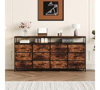 GarveeMore Meuble TV 160 cm avec Commode 12 tiroirs en Tissu, étagères Ouvertes, Structure MDF, Rangement Salon/Chambre, pour TV 55-75 Pouces - Tiger Stripe