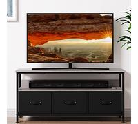 GarveeMore Meuble TV avec 3 Tissu Tiroirs, Banc TV pour TV jusqu'à 55 in, Armoire TV en Bois avec Tiroirs et étagères pour Salon Chambre Décoration,120 x 57 x 30 cm,Gris