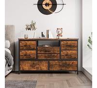 GarveeMore Meuble TV Commode 8 tiroirs - Prises intégrées + éclairage LED 20 Couleurs - Console de Rangement pour TV Jusqu’à 55" - Plateau Effet Bois - Tiger Stripes