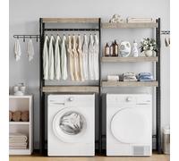 GarveeMore Over The Washer Storage Shelf, 5-Tier Adjustable Wooden Laundry Room Organizer Rack with Clothes Drying Rail & Side Hooks, Heavy Duty Space Saver,Gray
