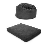 GarveeMore Pouf Poire géant Convertible 2-en-1 Fauteuil + lit d’appoint, Mousse à mémoire de Forme, Housse Velours côtelé Amovible Lavable, sans Montage - Gris foncé, Queen Ø120xH70 cm, Matelas