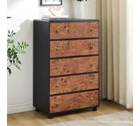 GarveeMore Rangement Robuste et Design Moderne - Commode 5 tiroirs en chêne Naturel 117 cm, poignées métal, Profil courbé, pour Chambre, Salon, entrée, Meuble TV, Style Contemporain - 5-Drawer Chest