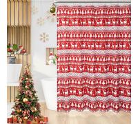 GarveeMore Rideau de douche Noël imperméable en polyester - Motif sapin, cerf & flocons - Lavable en machine, anti-moisissure - 90 x 183 cm, rougeur