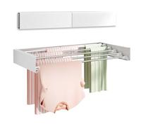 GarveeMore Séchoir à Linge Mural, 100 cm Étendoir à Linge Rétractable, 6 Poteaux Aluminium Robuste Espace Efficace Séchoir à Linge Pliable pour Intérieur et Extérieur Suspendre Les Vêtements, Blanc