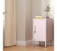 GarveeMore Style Industriel - Table d’appoint/Chevet en métal verrouillable - 1 Porte, étagère réglable, Pieds de nivellement - Pieds 15 cm - Rose Mat LK3120#