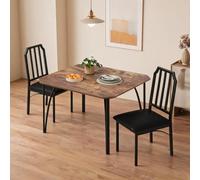 GarveeMore Style rétro Compact - Ensemble Table à Manger 3 pièces, Table rectangulaire Bords chanfreinés et chaises rembourrées, Parfait pour Cuisine, Petit Appartement, Gain de Place - 1+2 Set