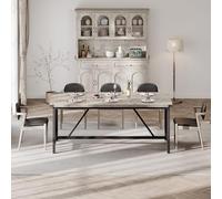 GarveeMore Table à Manger rectangulaire 180 cm pour 6-8 Personnes, Style Industriel, Plateau Effet Bois, Cadre et Pieds en métal Robustes, Protections d’Angle en Fer, Montage Facile, Couleur : Gris