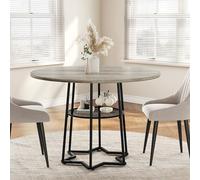 GarveeMore Table à manger ronde 98 cm (4 pers.) style farmhouse/modern, plateau bois avec étagère de rangement en maille, piètement métal hexagonal robuste, gain de place pour petit espace - Couleur :