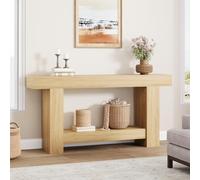 GarveeMore Table Console d’entrée Style Farmhouse, 2 Niveaux avec étagère Ouverte, Meuble étroit pour Couloir/Salon derrière canapé - Bois Naturel - Coloris : Bois - Longueur : 160 cm