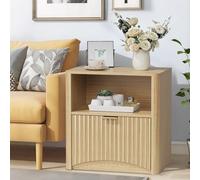 GarveeMore Table de Chevet cannelée en Bois - Style Moderne du Milieu du siècle, tiroir et Rangement, poignée Large élégante - Couleur Oak 1pcs