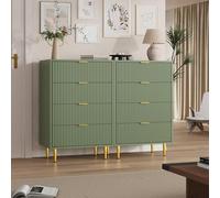 GarveeMore Table de Chevet Moderne à 4 tiroirs - Façade cannelée, poignées et Pieds dorés - Grand Espace de Rangement élégant pour Chambre, Salon ou entrée - Couleur : Vert Avocat, Taille : Quatre
