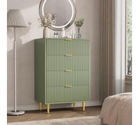 GarveeMore Table de Chevet Moderne à 4 tiroirs - Façade cannelée, poignées et Pieds dorés - Grand Espace de Rangement élégant pour Chambre, Salon ou entrée - Couleur : Vert Avocat, Taille : Quatre