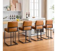 GarveeMore Tabouret de Bar Hauteur Plan 60 cm (24") - Similicuir PU Marron, Assise rembourrée avec Dossier - Cadre métal Robuste, Repose-Pieds réglable, Patins antidérapants pour îlot/Bar/Salle de
