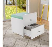 GarveeMore Tabouret de Coiffeuse Moderne avec tiroir de Rangement - Siège rembourré sur roulettes - Design Compact et Confortable - Idéal pour Chambre ou Salon - Couleur : Vert et Blanc