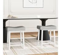 GarveeMore Tabourets de bar sans dossier contemporains - Assise selle rembourrée simili cuir clair, coussin incurvé gris, structure métal, montage facile - Pour cuisine ou bar maison - Blanc + coussin