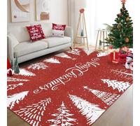 GarveeMore Tapis de Noël Moderne Lavable - Motifs Sapin & Flocon - Antidérapant, Doux, Résistant aux Taches - Décoration Festive pour Salon, Chambre, Cuisine - Crimson, 60x180 cm, Allemagne
