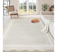 GarveeMore Tapis Moderne à Bordure Festonnée 80x150 cm, Lavable & Antidérapant, Faible Épaisseur - Idéal Salon, Chambre, Cuisine - Coloris Blanc Crème, Fabriqué en Allemagne