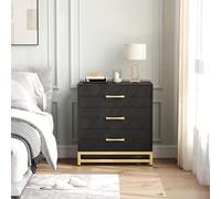 GarveeMore Très Grand capacité de Rangement - Commode 3 tiroirs Moderne pour Chambre - Poignées en métal, Meuble en Bois Robuste - Idéal Table de Chevet Haute - Couleur : Noir