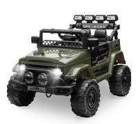 GarveeMore Véhicule Tout-Terrain électrique 12V Sécurisé pour Enfants - Télécommande 2,4G, Feux LED, Talkie-Walkie, Fonction Musique, Vitesse Maximale 5 Km/h, Structure Robuste, Dès 3 Ans,Vert