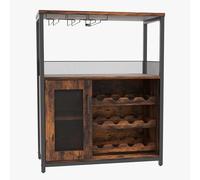 GarveeTech Armoire à Vin Industrielle pour Salle à Manger - Rangement 3 Niveaux, Étagères Réglables, Porte-Gobelets, Porte Maillée, Design De Baffles, Buffet De Bar à Café