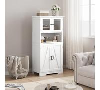 GarveeTech Armoire de buffet avec portes en verre - 130 cm - Armoire de cuisine et armoire haute - Avec compartiment ouvert - Pour cuisine et salon - Multi-usages - 60 x 30 x 130 cm - Blanc