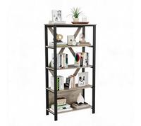 GarveeTech Bibliothèque Industrielle avec LED RGB dimmable, Grand étagère Ouverte Bois/métal, autoportante pour Bureau/Salon/Chambre - Style loft - Gris, 5 Niveaux