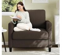 GarveeTech Canapé 1 place rembourré avec accoudoirs et coussin de jeter, fauteuil de lecture moderne avec pieds en bois, canapé lounge pour salon, chambre à coucher, bureau - C