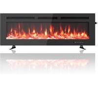 GarveeTech Cheminée électrique Murale Moderne 1800W, 50" écran LED avec Flammes 3D réalistes et Effet braises, Design Mince en Verre trempé Noir, Chauffe Silencieux & télécommande. pour Salon/Chambre
