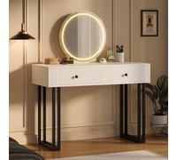 GarveeTech Coiffeuse avec miroir LED, petite coiffeuse avec 2 tiroirs et pieds en métal, table de maquillage compacte, 3 niveaux de luminosité réglables, table de maquillage 100 x 40 x 125 cm - Blanc
