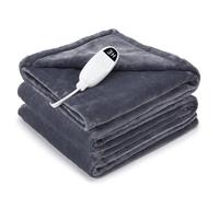 GarveeTech Couverture Chauffante Électrique 180x130 cm - Gris | 6 Niveaux de Chaleur, Minuterie 10h, Sécurité Anti-Surchauffe, Lavable en Machine
