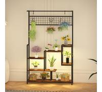 GarveeTech Étagère à plantes haute en métal à 7 niveaux avec lampe intégrée - Piédestal robuste pour fleurs et bonsaï avec crochets pour intérieur, balcon ou salon - Présentoir multifonction