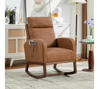 GarveeTech Fauteuil à Bascule Classique Plat avec Châssis Bois et Rembourrage Dossier Haut, Pieds en Noyer, PU, Brun Vintage
