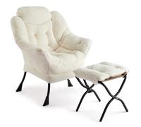 GARVEETECH Fauteuil Relax avec Ottoman Pliable - Fausse Fourrure Douce, Assise Confortable - Accoudoirs, Poche latérale - Salon/Chambre/Dortoir/Bureau - Couleur: Rabbit Fur Color No. 3