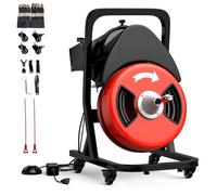 GarveeTech Machine de nettoyage de canalisations de 15,2 m x 1,27 cm avec roues, drain électrique serpent d'égout pour tuyaux de 5,1 cm à 10,2 cm, nettoyeur de tarière serpent de plomberie avec 6