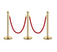GarveeTech Poteau de guidage professionnel - Set de 3 avec 2 cordons velours rouge - Structure en acier inoxydable doré, base lourde - Pour gestion de queue publique ou privée