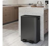 GarveeTech Poubelle Cuisine 2 x 30L Inox 410, Tri Sélectif 60L Double Compartiment avec Pédales Métal, Couvercle Fermeture Douce et Maintien Ouvert, Seaux Amovibles, Filtre Anti-Odeur, Noir Mat