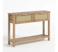 GarveeTech Table Console en Rotin de Style Fermier, Table d'Entrée Étroite de 109 cm avec 2 Tiroirs Et Étagère Ouverte, Table d'Appoint en Bois pour Couloir et Salon, Bois Naturel