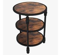 GarveeTech Table d’appoint Ronde 3 Niveaux, Table d’Accent Salon Petits espaces, Table d’Angle avec Rangement, Pieds métalliques, Table de Chevet Industrielle Chambre, chêne foncé