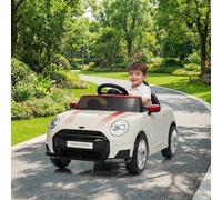 GarveeTech Voiture électrique 12 V sous Licence pour Enfant avec télécommande, éclairage LED, Musique, klaxon, USB, Double Portes, Ceinture de sécurité, 3 km/h, à partir de 3 Ans, Blanche