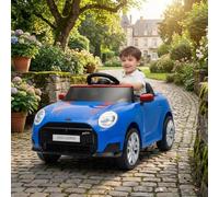 GarveeTech Voiture électrique sous Licence pour Enfant 12 V avec télécommande, éclairage LED, Musique, klaxon, USB, Ceinture de sécurité, 3 km/h, à partir de 3 Ans, Bleue