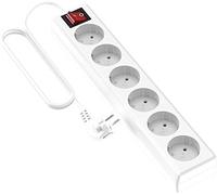 Garza 420021 Power-Base Multiple Basic de 6 Prises schuko, câble 1.5 mm x 3 m, Couleur, Blanc, Medium