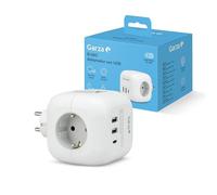 Garza - Adaptateur Cube 6 en 1 avec 3 prises Schuko, 2 USB-A et 1 USB-C PD20W, charge rapide QC3.0, bouton on/off, design compact antiblocage et style moderne