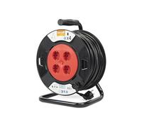 Garza - Enrouleur de câble 50 m, 4 prises avec mise à la terre, bricolage d'intérieur, couleur rouge et noir, protection contre les surtensions et la surchauffe, sécurité enfants