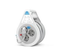 Garza Mini enrouleur de câble, gris, 10 m, avec poignée, 3 prises Schuko, protection enfant et protection contre les surcharges, enrouleur de câble, utilisation en intérieur