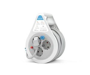 Garza - Enrouleur de câble design 10 m pour l'intérieur, 3 prises Schuko avec sécurité enfants et protection contre les surcharges, rallonge compacte et portable, jusqu'à 3000 W, 13 A