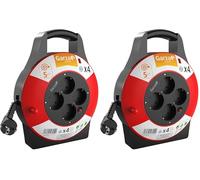Garza - Enrouleur de câble pour usage intérieur 5 m, 4 prises Schuko avec mise à la terre, protection contre les surtensions et la surchauffe, sécurité enfants, boîtier robuste (Lot de 2)